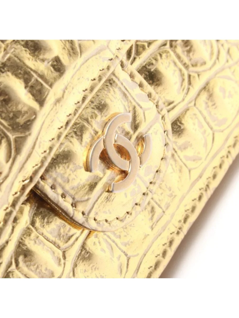 Chanel Trifold Wallet Classic Small Croco Embossed Gold Leather